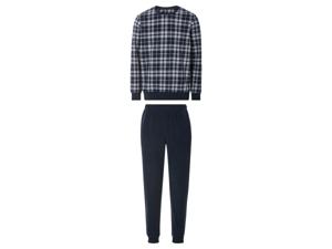 LIVERGY Heren fleece pyjama (donkerblauw/grijs/geruit, M)