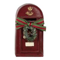 Clayre & Eef Rode Decoratie brievenbus met krans 8*6*15 cm 6PR4748 - thumbnail