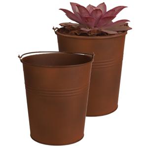 Plantenpot/bloempot emmer voor buiten - 2x - zink - roestbruin - D20 x H22cm