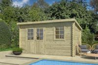 Outdoor Life Amira Blokhut 400x295 cm 28 mm vuren groen geïmpregneerd incl. composiet funderingsbalken, EPDM-dakbedekking en ventilatieroosters - 1 stuk voor deze prijs!- Lessenaarsdak- - Outdoor Life