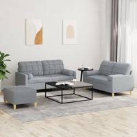 3-delige Loungeset met kussens stof lichtgrijs
