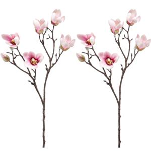 Kunstbloem Magnolia tak - 2x - 65 cm - lichtroze - Kunst zijdebloemen