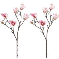 Kunstbloem Magnolia tak - 2x - 65 cm - lichtroze - Kunst zijdebloemen