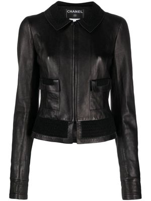 CHANEL Pre-Owned veste en cuir 2004 à empiècement élastiqué - Noir
