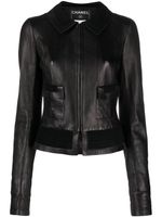 CHANEL Pre-Owned veste en cuir 2004 à empiècement élastiqué - Noir