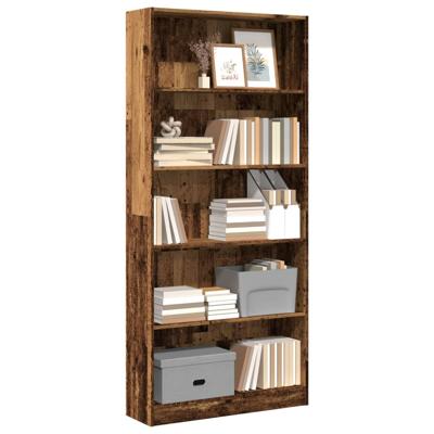 Boekenkast 80x24x176 cm bewerkt hout oud houtkleurig