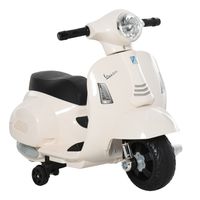 HOMCOM VESPA elektrische motorfiets kindermotorfiets elektrisch voertuig 18-36 maanden 3 km/u LED-licht geluid PP kunststof metaal wit 66,5 x 38 x52