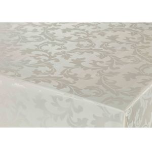 Tafelzeil/tafelkleed Damast licht beige barok krullen print 140 x 300 cm