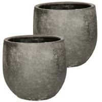 DK Design Bloempot rond model Maya - 2x - verweerd antraciet - D16 x H18 cm - rustiek