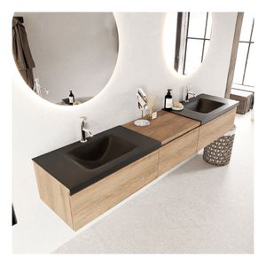 Mondiaz Bukla 220cm badmeubel met module 60 kleur washed oak 3 lades met dubbele wastafel 2 kraangaten kleur urban