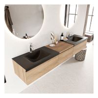 Mondiaz Bukla 220cm badmeubel met module 60 kleur washed oak 3 lades met dubbele wastafel 2 kraangaten kleur urban