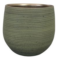 Ter Steege Plantenpot - keramiek - donkergroen - stripes - 26x25cm - Plantenpotten - thumbnail