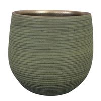 Ter Steege Plantenpot - keramiek - donkergroen - stripes - 22x20cm - Plantenpotten - thumbnail