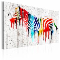 Schilderij - Zebra in Kleur, wanddecoratie,  Multikleur , print op canvas , 3 maten,  1luik