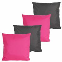 Bank/Tuin kussens set - voor binnen/buiten - 4x stuks - fuchsia roze/antraciet grijs - 45 x 45 cm