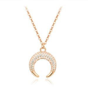 Goudkleurige Edelstaal Dames Ketting met Maan Zirkonia Hanger