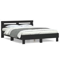 Bedframe met hoofdbord bewerkt hout zwart 140x190 cm
