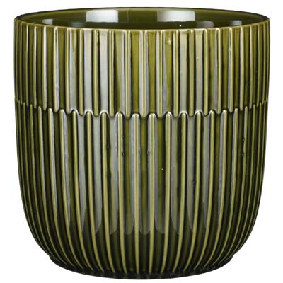 Mica Decorations - Plantenpot/bloempot - keramiek - groen - stripes patroon - D19 x H18 cm