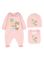 Moschino Kids Teddy Bear print babygrow set - Rose