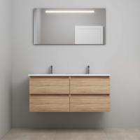On-Line Badkamermeubelset - 120 cm - Voorgemonteerd - Acryl Wastafel - 2 Kraangaten - Spiegel met LED-Verlichting - Eiken