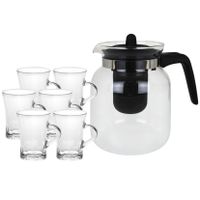 Glazen theepot met filter/infuser van 1,5 liter met 6x stuks theeglazen van 170 ml - thumbnail