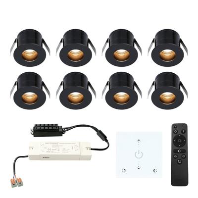 Set van 8 Olivia LED Mini Inbouwspots met Trafo en Muurdimmer - 12 Volt 3 Watt 150 lumen - Dimbaar - Verzonken - Plat 36mm - 2700K - IP44 waterdicht - Zwart