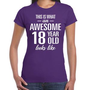 Awesome 18 year / 18 jaar cadeau t-shirt paars dames