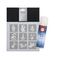 Kleine kerst raamsjablonen - 9 sjablonen van 5 cm - incl. sneeuwspray 150 ml - thumbnail