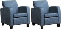 Set van 2 Blauwe leren landelijke fauteuils Joy - poot hout bruin - Kenia Leer Denim (blauw leer)