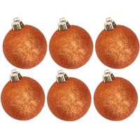 6x stuks kunststof glitter kerstballen oranje 8 cm - Kerstbal - thumbnail