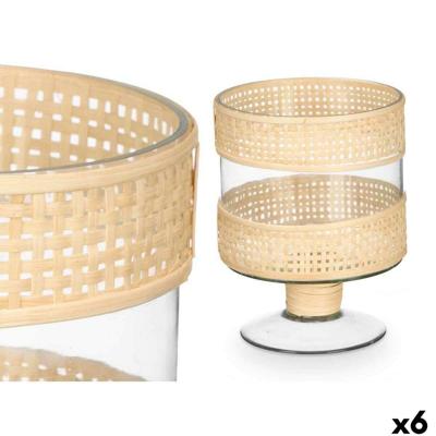 Kaarshouder Gift Decor Transparant Natuurlijk Glas Rotan 15 x 20 x 15 cm (6 Stuks)