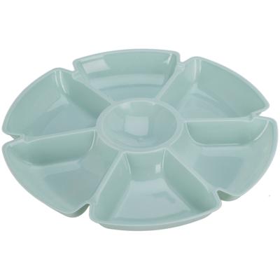 Excellent Houseware Hapjes / chips serveerschaal - lichtblauw - D29 cm - vakjes dienblad - kunststof