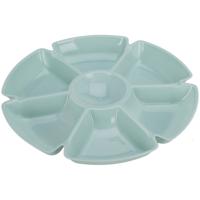Excellent Houseware Hapjes / chips serveerschaal - lichtblauw - D29 cm - vakjes dienblad - kunststof
