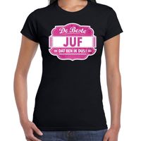 Cadeau t-shirt voor de beste juf zwart voor dames