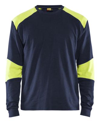 Blåkläder Vlamvertragend T-Shirt lange mouwen 34571761 | Marine/High-Vis Geel | Maat S - 7330509725641