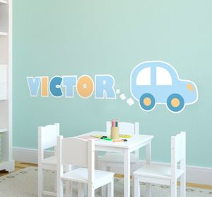 Muurstickers babykamer Wagentje met naam