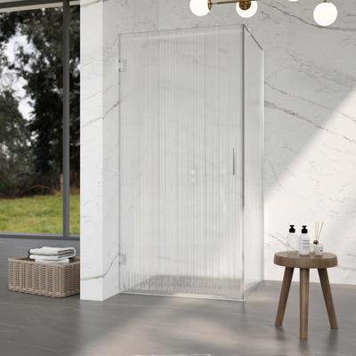 Fortifura Galeria Douchecabine - 90x90x200cm - scharnieren - deurgreep - stabilisatiestang - helder geribbeld - veiligheidsglas - Chroom SW1208821/SW1122560/SW797904/SW797951
