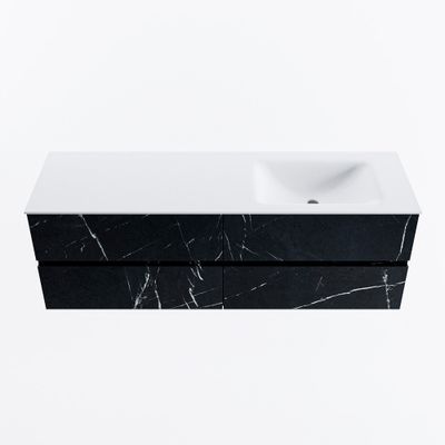 MONDIAZ VICA 150cm badmeubel onderkast Marquina 4 lades. Wastafel CLOUD rechts 1 kraangat, kleur Talc.