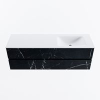 MONDIAZ VICA 150cm badmeubel onderkast Marquina 4 lades. Wastafel CLOUD rechts 1 kraangat, kleur Talc.
