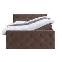 Leen Bakker - Boxspring Met Opbergruimte En Voetbord Liv Geruit - 140x200cm - Stof/Velvet - Bruin