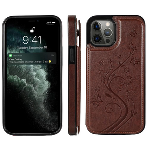 iPhone 15 Pro hoesje - Backcover - Pasjeshouder - Portemonnee - Bloemenprint - Kunstleer - Bruin