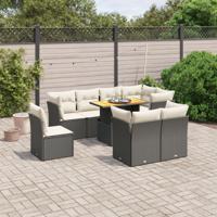 9-delige Loungeset met kussens poly rattan zwart