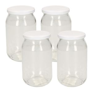 Weckpot/inmaakpot met schroefdeksel - 4x stuks - 900 ml - wit