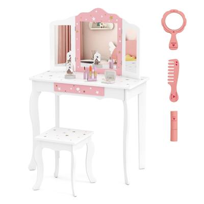 Kinderkaptafel Prinses Kaptafel met Lade Inklapbare Spiegel met Kaptafel Wit