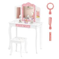 Kinderkaptafel Prinses Kaptafel met Lade Inklapbare Spiegel met Kaptafel Wit