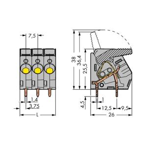 WAGO 2706-103 Veerkrachtklemblok 6.00 mm² Aantal polen 3 Grijs 55 stuk(s)