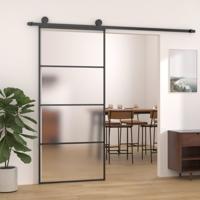 VidaXL Schuifdeur 90x205 cm mat esg-glas en aluminium zwart