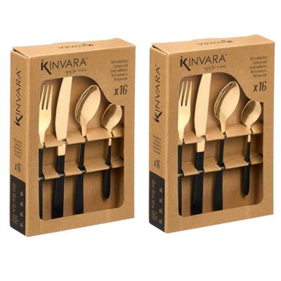 Bestek set - 32 delig - goud / zwart - metaal - glanzend / mat - 8 personen
