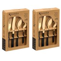 Bestek set - 32 delig - goud / zwart - metaal - glanzend / mat - 8 personen