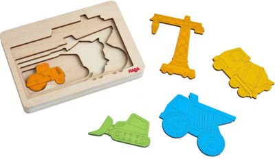 Haba vormenpuzzel Bouwvoertuigen junior hout 5 stukjes